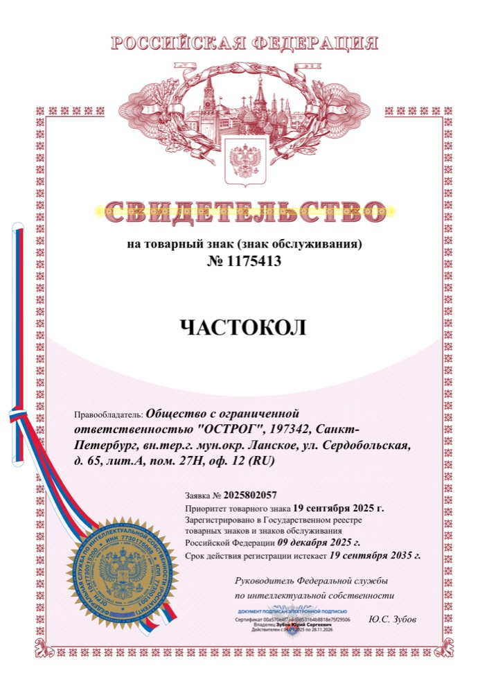 Свидетельство ТЗ ЧАСТОКОЛ — скан документа